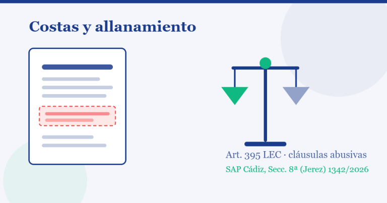 Ilustración de un contrato de préstamo con una cláusula marcada junto a una balanza de la justicia, sobre la referencia a la sentencia de la Audiencia Provincial de Cádiz, Sección 8ª de Jerez, 1342/2026